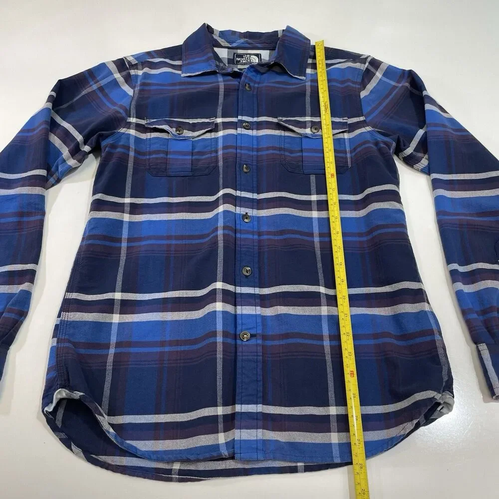 The North Face Plaid Flannel Shirt Men's Size Small Blue Gray Long Sleeve Cotton